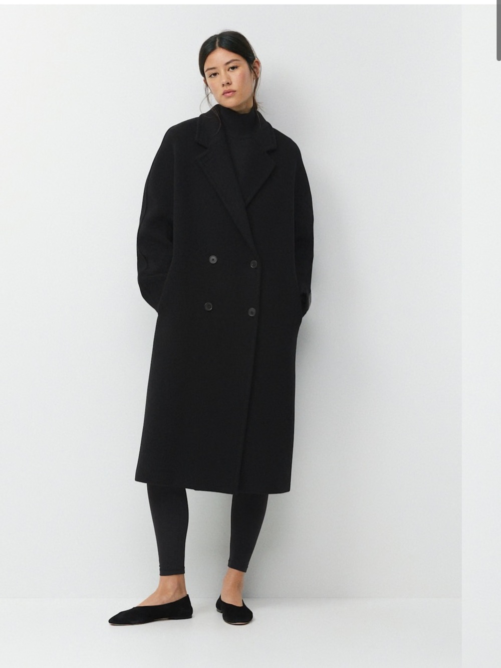 Cashmere/Wool Slouch  Black Double-Breasted Coat